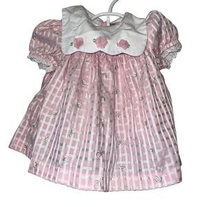 Rose Cottage Pink Floral embroidered checkered dress bloomers sz 6-9m